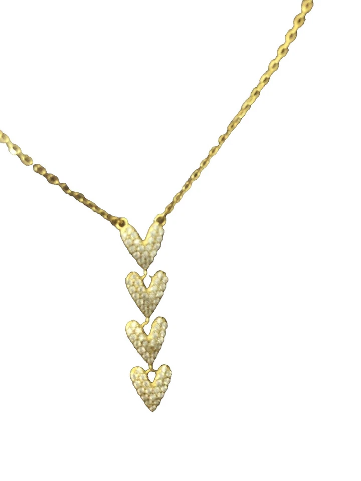 Rachel Zoe 925 Silver & Cubic Zirconia 4 Tier Hearts Necklace Sparkles Gold 16”+ - Image 3 of 4