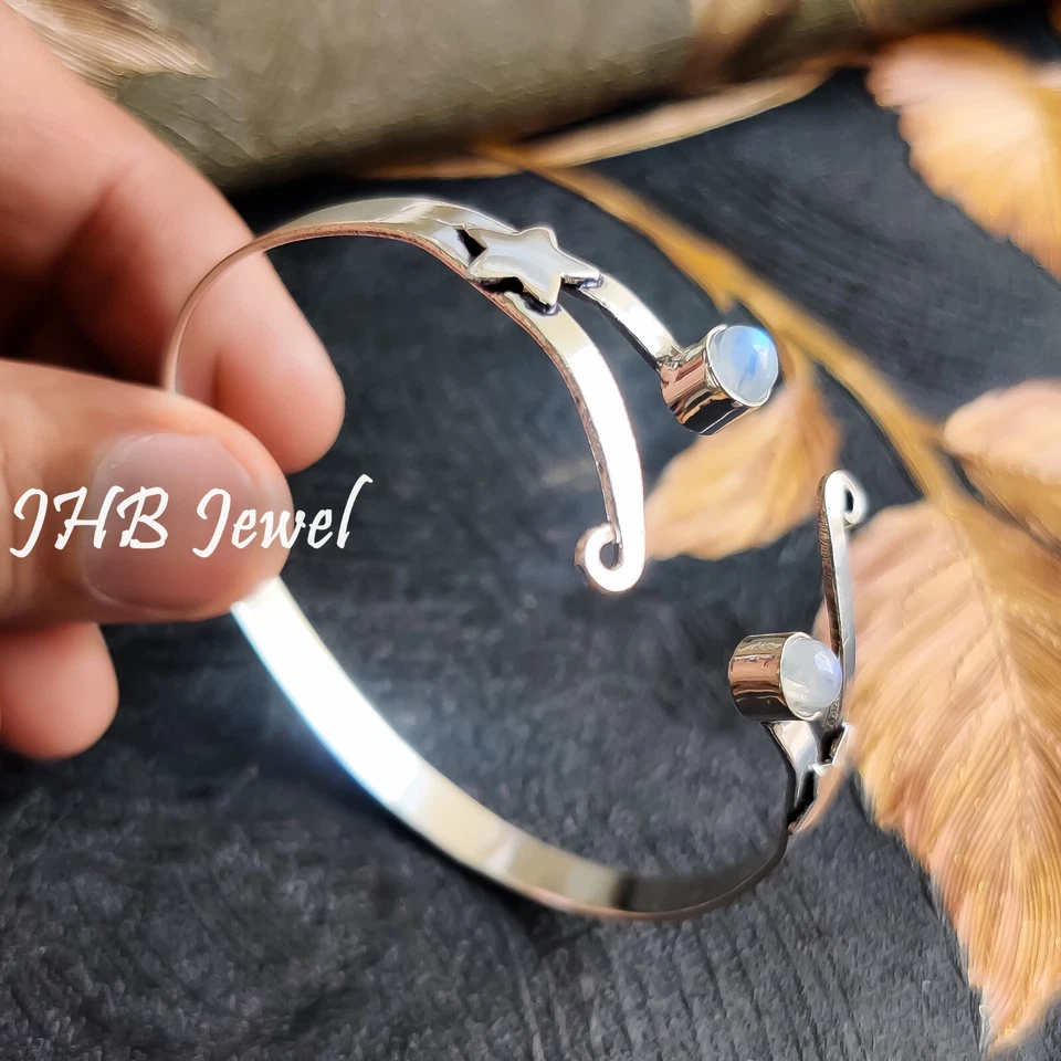 Радужный лунный камень драгоценный камень серебро 925 пробы браслет манжета для подруги подарок - Изображение 4 из 4