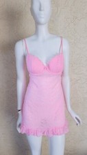 VICTORIA  S SECRET THE LACIE PINK BABYDOLL SLIP DRESS TEDDY NIGHTIE WOMENS LARGE