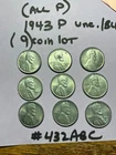 (9) 1943 P Lincoln Wheat Cent Penny Uncirculated BU Buyer grade #432ABC $2 each