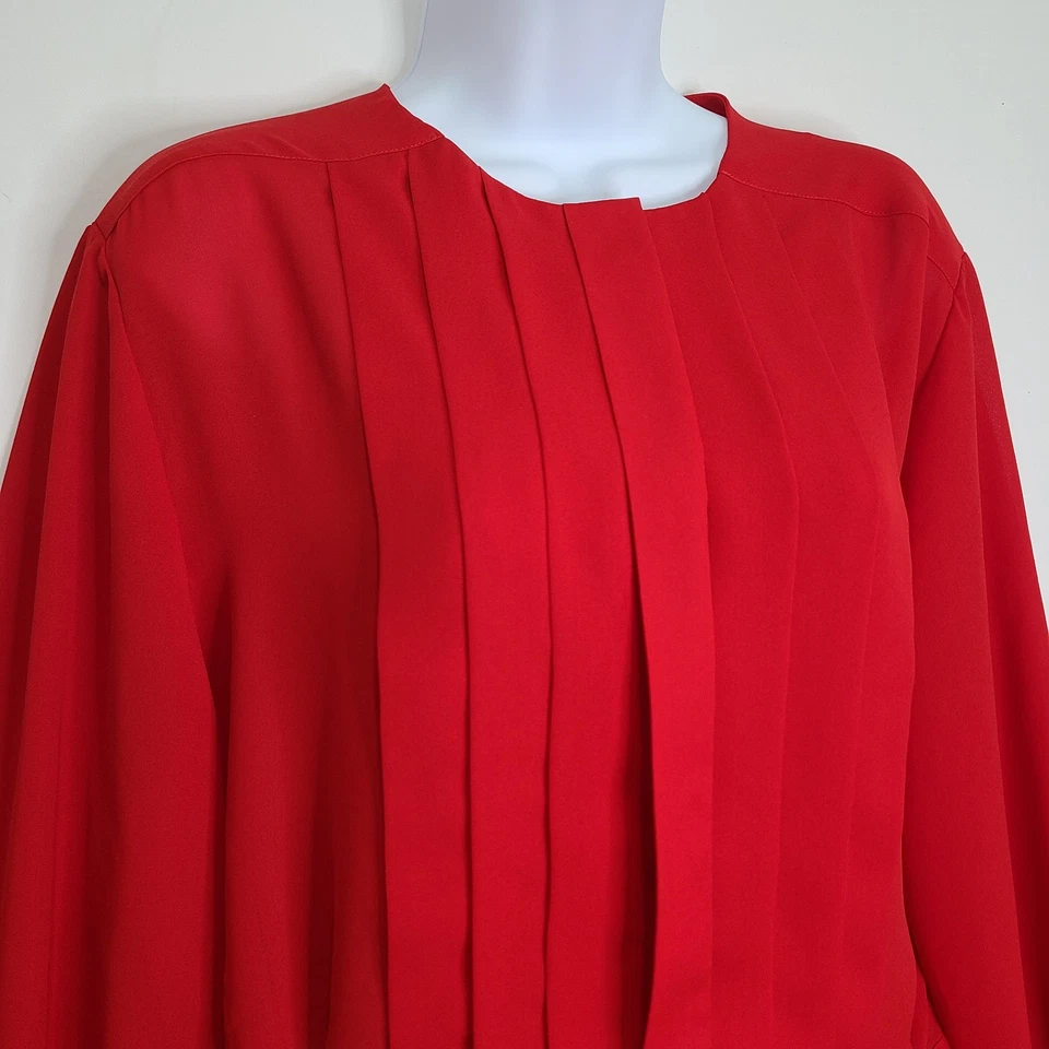 Blusa De Colección Josephine Roja Transparente Plisada Con Botones Manga Larga Negocios Talla 14 Foto 2 de 4