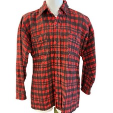 NOS Sears Shacket Flannel Shirt Jacket VTG Heavy Cotton Red Plaid Small Dadcore