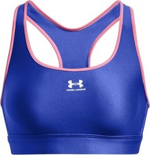 Image of Under Armour HeatGear Mid Impact Sports Bra Women's Racerback Blue Padless NEW