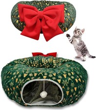 Cat Donut Tunnel, Big Red Bow, Ultra-Soft Plush Velvet, Cat Tree Tunnel Skirt
