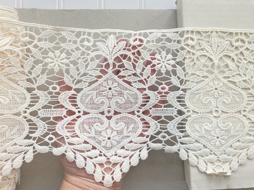 Off White Hearted Cotton Border Crochet Trim for Sewing/Crafts/Bridal/6.5" Wide - Picture 16 of 18
