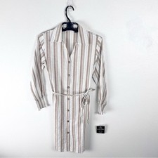 MLLE GABRIELLE Striped Long Sleeves Button Front Belted Waist Shirt Dress Small