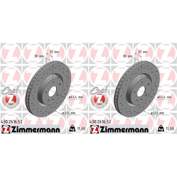 2X Zimmermann Sport Bremsscheiben 337Mm Gelocht Vorne Passend FüR Opel Insignia-image