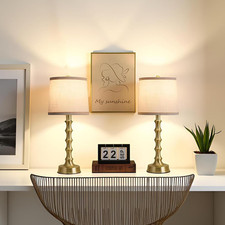 24" Gold Table Lamps Set of 2 with White Shade, Modern Small Bedroom  Nightstan