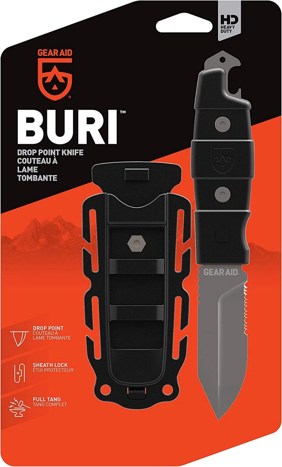 GEAR AID Buri Drop Point Utility Knife w/ Sheath, 3" Blade - Black