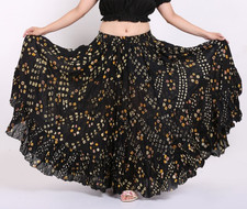 Women's Jaipuri 4 Tier Gypsy Belly Dance Cotton Black Polka Dot Long Maxi Skirt