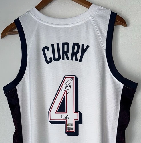 Stephen Curry "USA" Signed Nike 2024 Olympics Auto Jersey Warriors USASM BAS LOA