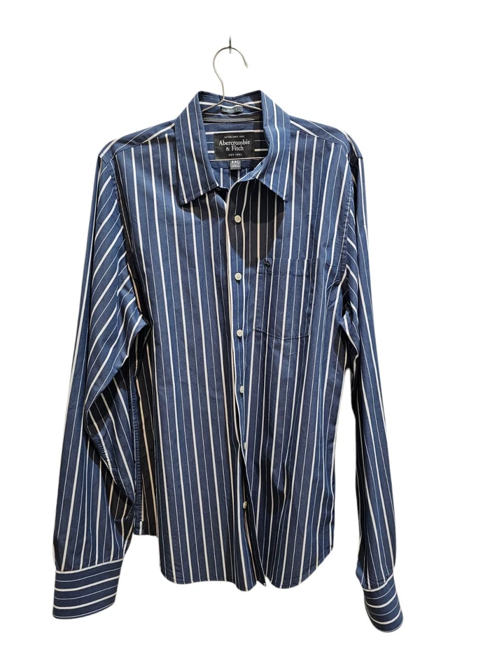 Abercrombie & Fitch мышцы мужской XXL платье рубашка синий в полоску винтажный Y2k опрятный 2XL - Изображение 3 из 4