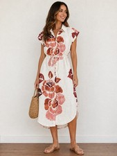 MllE Gabrielle Womens cotton floral button down collared s/sleeve front tie Dres
