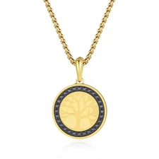 Stainless Steel Tree of Life Pendant Necklace for Men 24", 18 Gold Plated Nec...