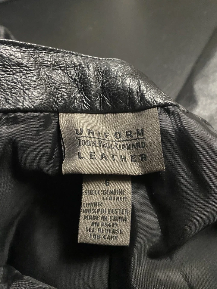 Uniform John Paul Richard Leather Black Lined Pants Size 6 Side Zip - Image 3 of 4