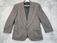 VTG Towncraft Blazer Mens 44R Gray Herringbone Tweed Two Button Jacket Academic