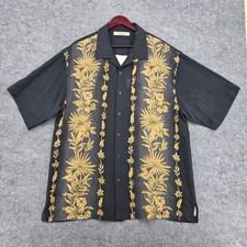 Tommy Bahama Mens XL Silk Hawaiian Shirt Black Gold Tropical Floral Camp Collar