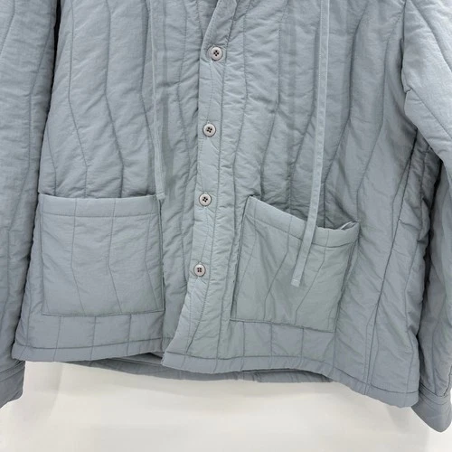 LE'FREAK Mens Quilted Button Jacket Size M Hooded Blue Green Minimalist Korean image 3