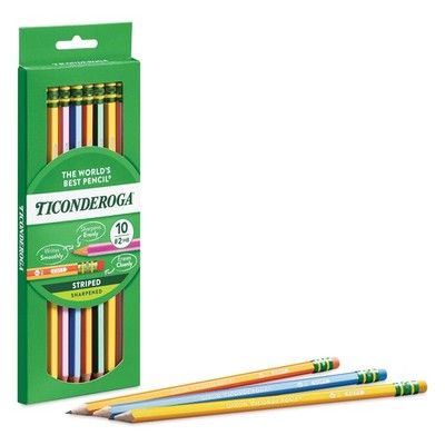 Dixon Ticonderoga Stripes Two Tone #2 Pencil 10/Pk Asst Student School Teacher
