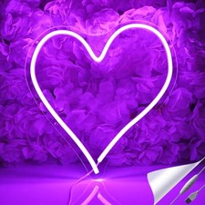 LED Neon Light Sign 13.4" Heart Shape Neon Sign Wall Hanging Sign Purple Heart