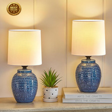 Table Lamps Set of 2 Ceramic Bedside Lamps 13.75" Nightstand Living Room Light