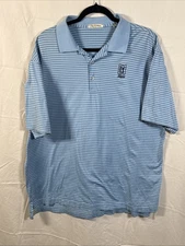 Peter Millar Men's TPC Sawgrass Polo Shirt Size XL Blue Striped Golf Casual EUC