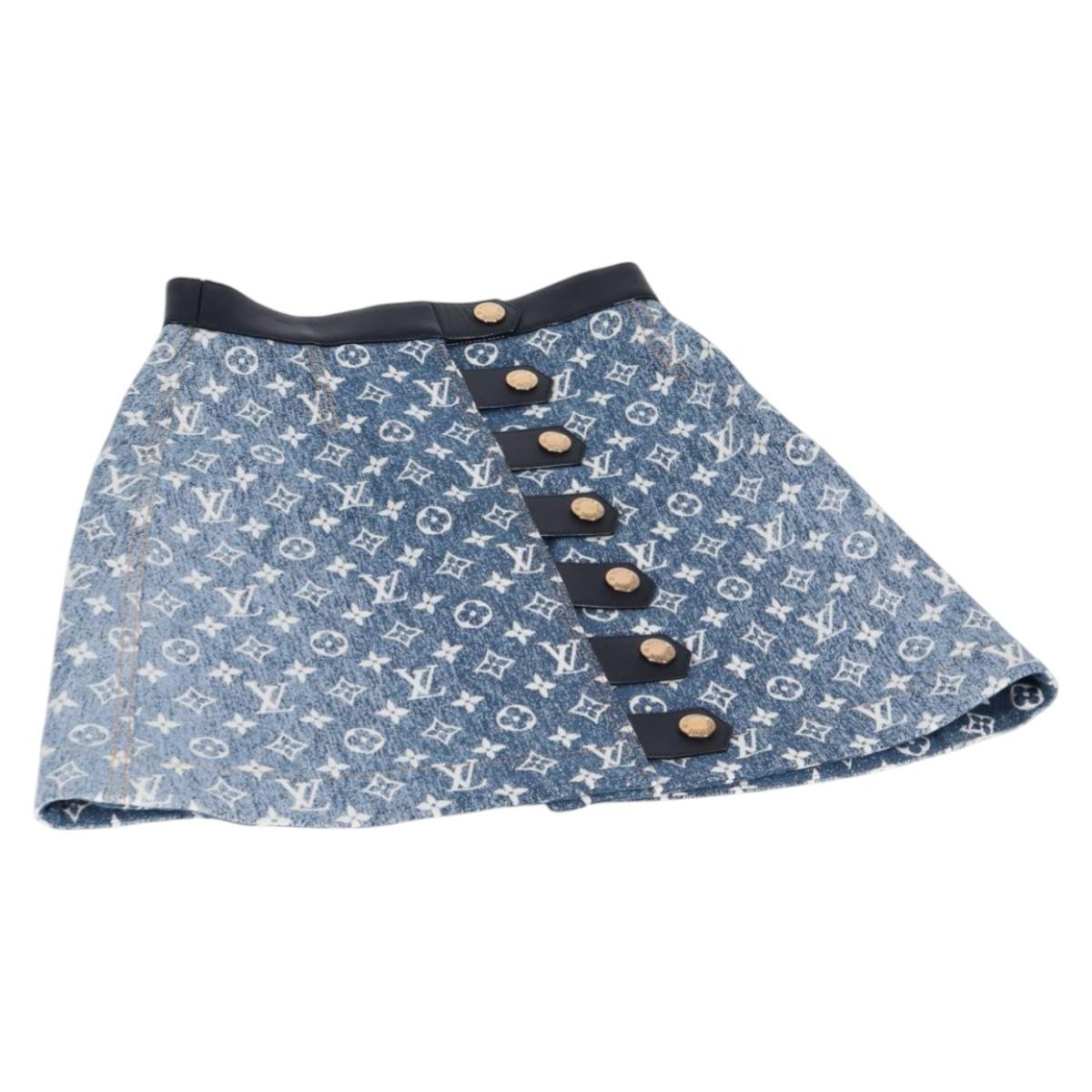 LOUIS VUITTON Monogram Jaguar A line skirt Denim 34 Blue 1A9NK9 LV