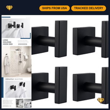 Matte Black Towel Hooks - 4 Pack, Stylish Robe Hand Towel Holders, Wall-Mounte