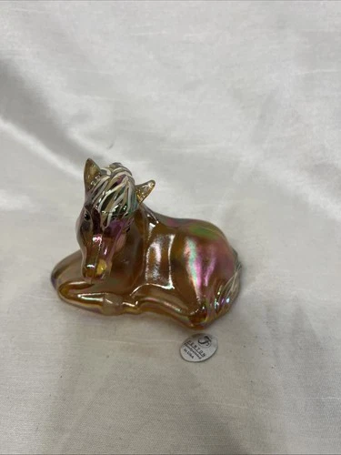 Fenton Horse Foal, Autumn Gold, Iridescent Hand Painted And Signed By C Riggs