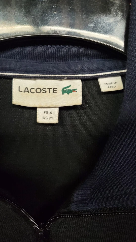Lacoste 1/4 Zip Pullover Sweatshirt Mens M Pockets Black 100% Cotton MINT - Image 2 of 4