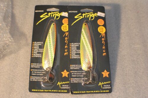 2 MICHIGAN STINGER MAGNUM 4 3/4" SPOON GLOW IN DARK CARAMEL DOLH SILVER PLATED