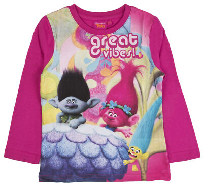 Mädchen Trolle Langarm T-Shirt Kinder Mohn Oberteil Tee Kinder Figur Geschenk Gr.