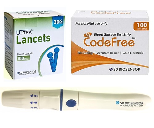 SD Codefree Blood Glucose Glucometer Kit With Test Strip, Lanchet 100 Pic Each - Picture 5 of 7
