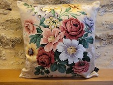 Image of Sanderson Cookham Traditional Floral Sateen Gold & Green Velvet Cushion Cover