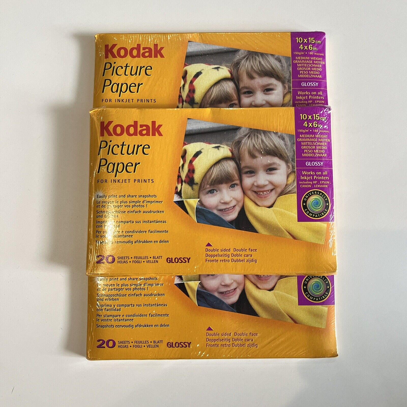 3 x Kodak Picture Paper For Inkjet Printers 10x15cm 6"x4" Glossy 20 Sheets Photo