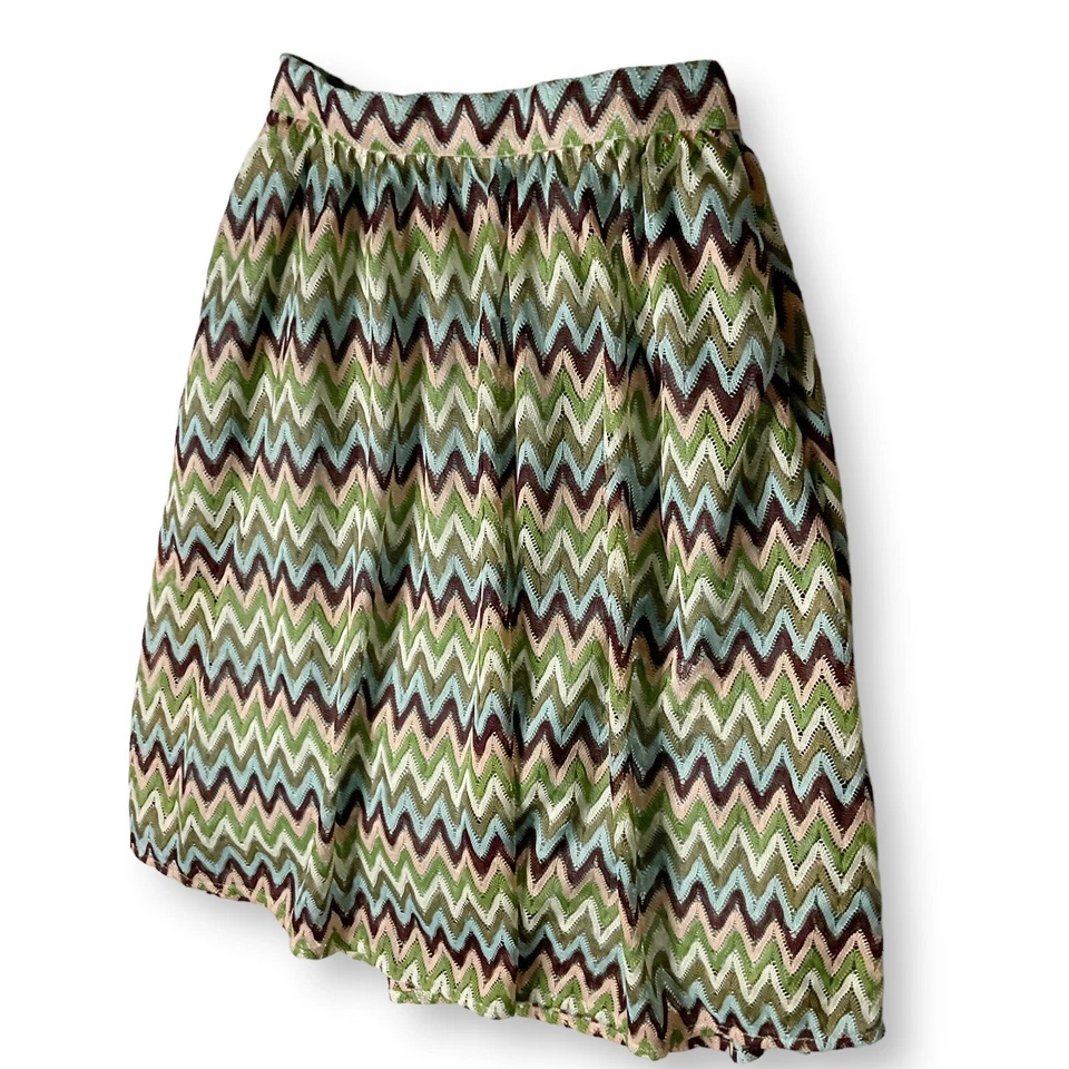 Modcloth Daytime Dazzler Skirt Sz S Chevron Multi A Line Retro Pockets Twee - Image 4 of 4