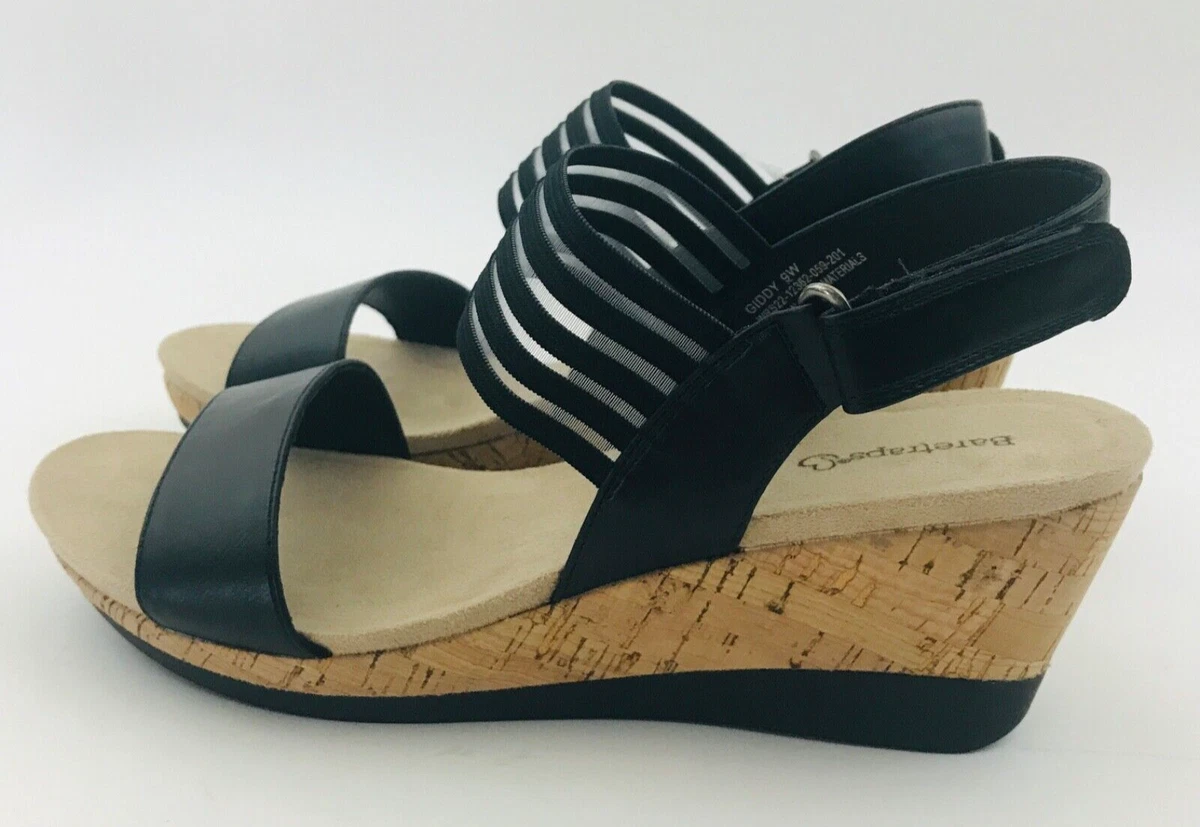 Bear Traps Sandals Wedge Heels Size 9 Wide Black Cushion Support