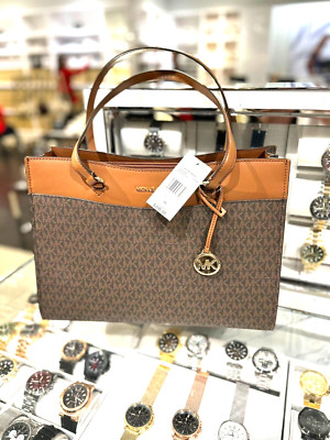 Michael Kors Lady Women Large Brown Bag Purse Tote Handbag Shoulder MK Signature