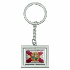 Rustic Florida State Flag Distressed Spinning Rectangle Chrome Metal Keychain