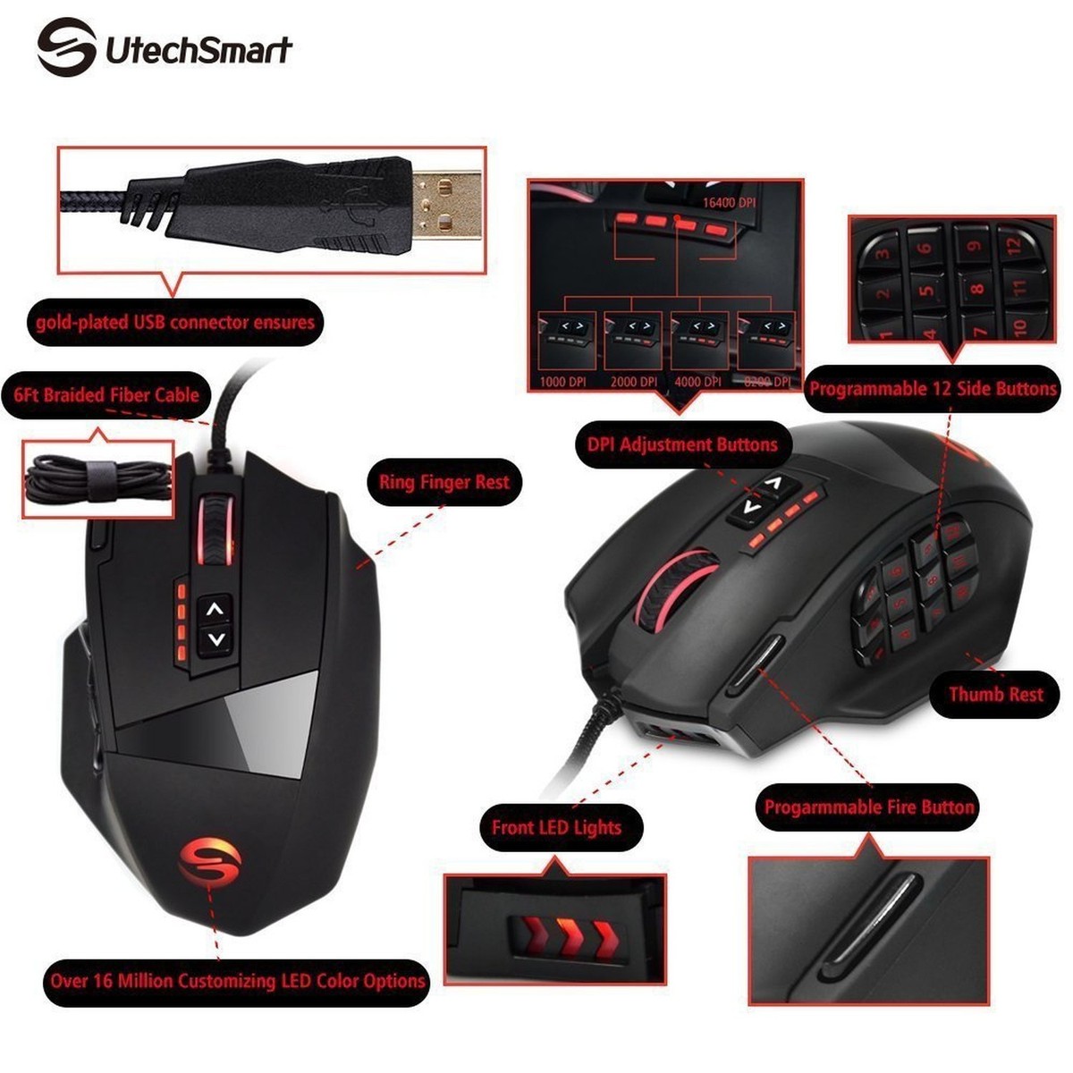 Gaming Mouse, UtechSmart Venus 16400 DPI High Precision Gaming Mouse, UtechSmart Venus 16400 DPI High Precision