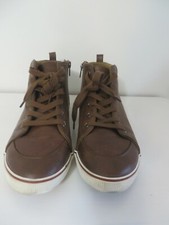 CAT  JACK size 6 Youth Boys Brown Faux Leather High Top Sneakers Zipper Shoes