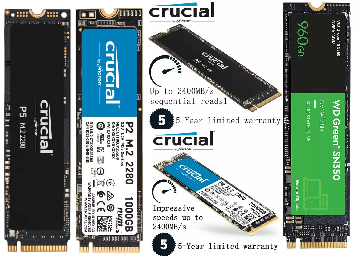 Crucial P2 P3 P5 Plus 250GB 500GB 1TB 2TB M.2 PCIe NVMe SSD Kingston 3D  NAND SSD