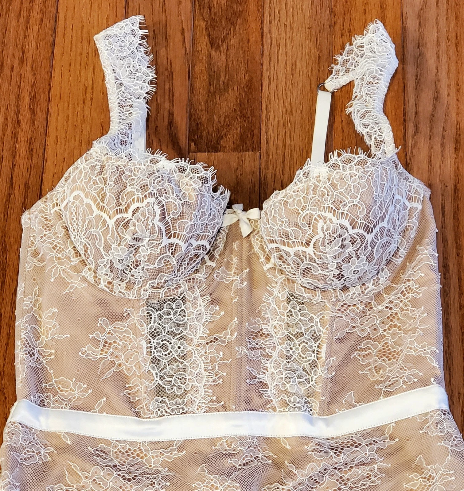 UNDERCOVER Abito nuovo con etichette Victoria’s Secret Wicked Balconette beige nudo disossato pizzo slip taglia S