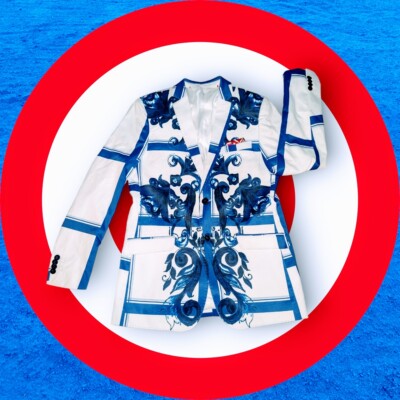 FUNKY 70's Inspired Boys XL 18-20 Sports BLAZER Jacket Blue White School Dance 