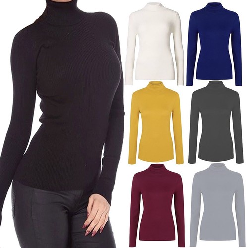 Womens Ribbed Turtle Polo High Neck T 