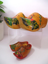 Two Pairs of Colorful Wooden Dutch Shoes. One Medium Pair and one Mini Pair