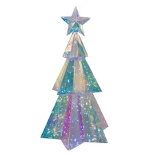 Prism Pre-Lit Cool White LED Holographic Iridescent Christmas Tree 15"