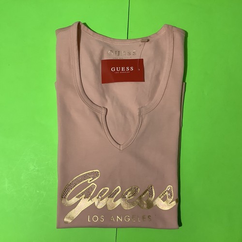 New GUESS Los Angeles Women’s Short Sleeve T-Shirt Size SMALL Pink Gloss w/Gold - Picture 12 of 12