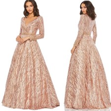 Mac Duggal Size 12 Beaded Sequin Longsleeve Champagne 67592 Dress