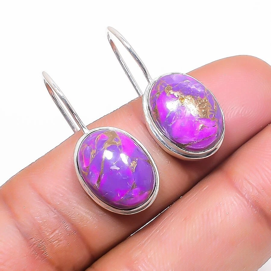 Copper Turquoise Gemstone 925 Sterling Silver Jewelry Stud Earring Size 0.75'' - Image 1 of 1
